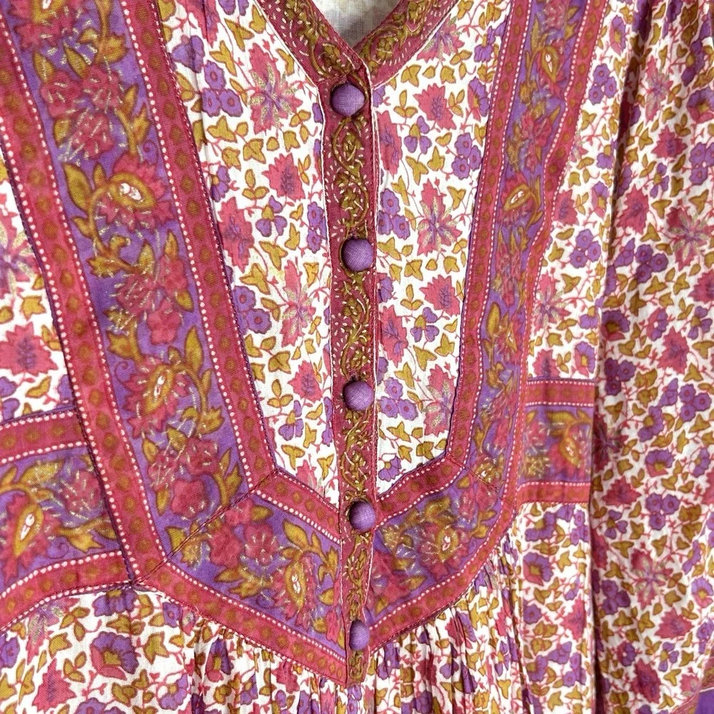 Blue Boheme Boho Peasant Dress M/L Indie Cottage Floral Festival Midi Romantic - Picture 4 of 11
